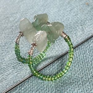 green aventurine + sea glass beaded rings